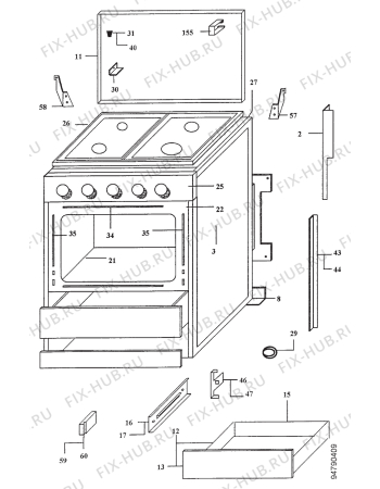 Взрыв-схема плиты (духовки) Aspes CA1-40LNATURAL - Схема узла Section 1
